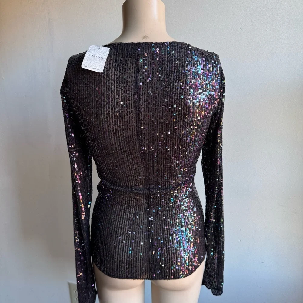 NWT Free People Women's Gold Rush Long Sleeve Top in black